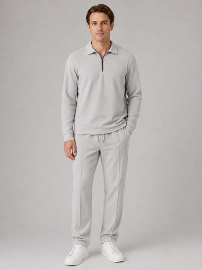 Andre | Men's Co-ord Set Quarter-Zip Polo Trousers Two-Piece Textured Smart Casual Coordinated Refined Relaxed Everyday Autumn