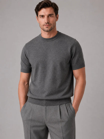 Brecken | Men's Top Short-Sleeve Knit Crew Neck Fine Casual Soft Breathable Everyday Layering Smart Casual Versatile Clean