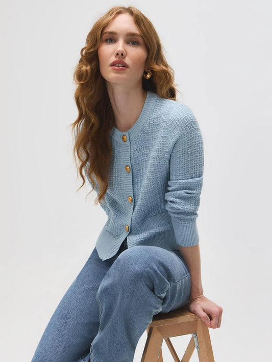 Lacey | Women's Cardigan Cotton-Blend Button Front Crew Neck Ribbed Trim Relaxed Soft Cosy Warm Layering Chic Casual Everyday