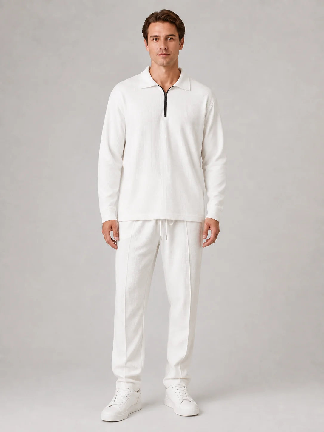 Andre | Men's Co-ord Set Quarter-Zip Polo Trousers Two-Piece Textured Smart Casual Coordinated Refined Relaxed Everyday Autumn