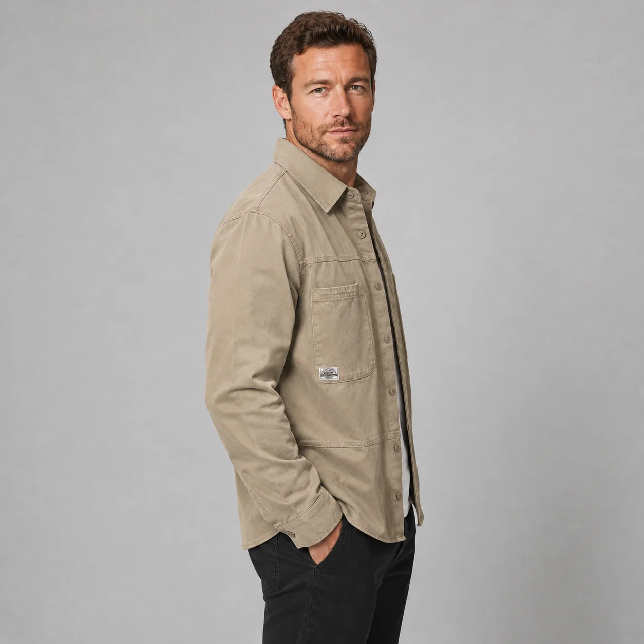 Lorenzo | Men's Overshirt Utility Multi-Pocket Cotton Button-Up Structured Warm Casual Everyday Layering Autumn Winter Versatile