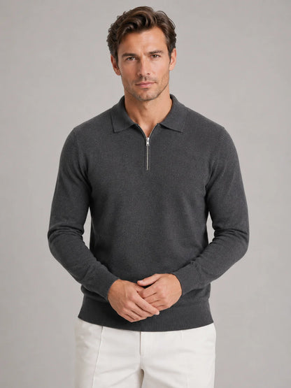Braylen | Men's Polo Sweater Quarter-Zip Fine Knit Long-Sleeve Soft Warm Refined Smart Casual Everyday Layering Autumn Winter
