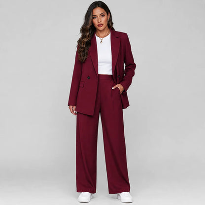 Tatiana | Women's Co-ord Set Longline Blazer Wide-Leg Trousers Two-Piece Tailored Structured Smart Occasion Office Coordinated