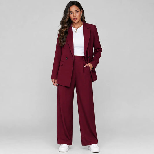 Tatiana | Women's Co-ord Set Longline Blazer Wide-Leg Trousers Two-Piece Tailored Structured Smart Occasion Office Coordinated