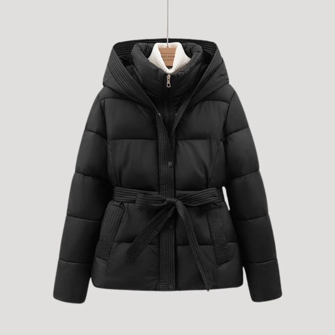 Saige | Women's Puffer Jacket Hooded Belted Padded Insulated Warm Quilted Casual Everyday Winter Outerwear Cosy Flattering
