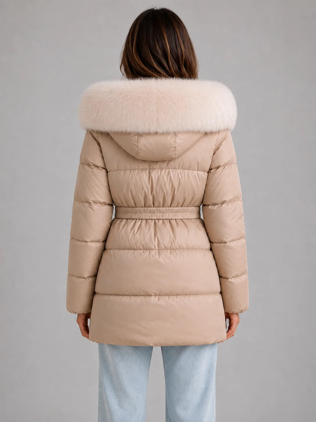 Rayna | Women's Puffer Jacket Hooded Faux Fur Trim Belted Padded Insulated Warm Quilted Casual Everyday Winter Outerwear Cosy