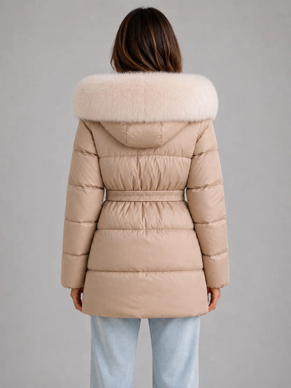 Rayna | Women's Puffer Jacket Hooded Faux Fur Trim Belted Padded Insulated Warm Quilted Casual Everyday Winter Outerwear Cosy