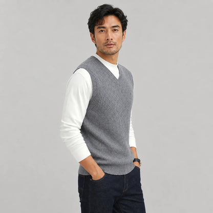 Lowell | Men's Vest Sweater V-Neck Ribbed Knit Sleeveless Soft Warm Layering Smart Casual Everyday Autumn Winter Knitwear