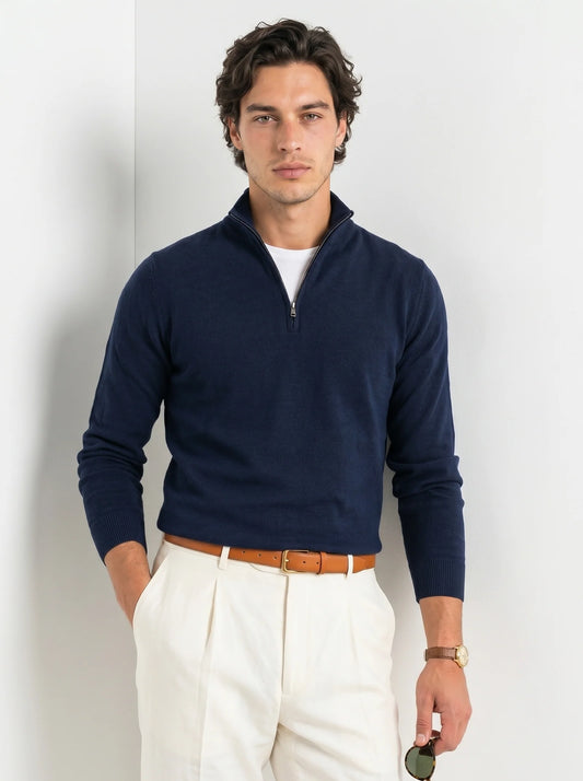 August | Men's Sweater Quarter-Zip Midweight Elegant Soft Knit Warm Refined Smart Casual Everyday Layering Autumn Winter Knitwear