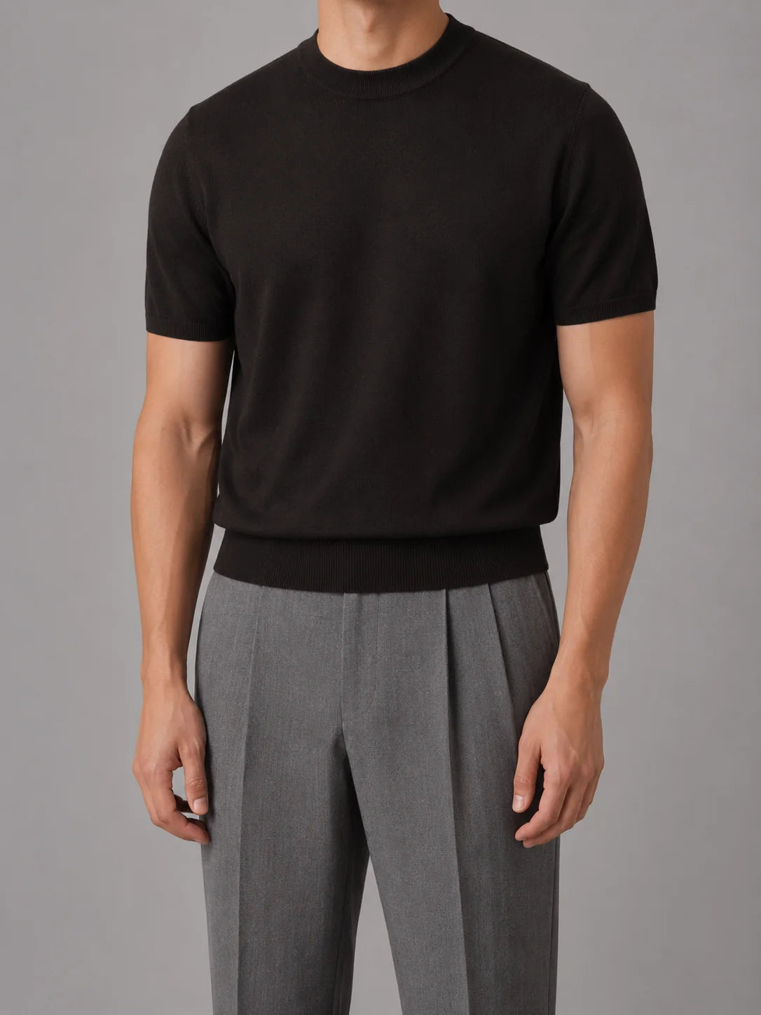 Brecken | Men's Top Short-Sleeve Knit Crew Neck Fine Casual Soft Breathable Everyday Layering Smart Casual Versatile Clean