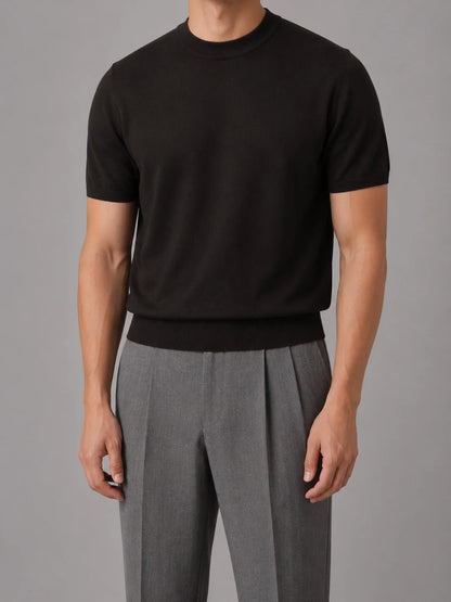 Brecken | Men's Top Short-Sleeve Knit Crew Neck Fine Casual Soft Breathable Everyday Layering Smart Casual Versatile Clean