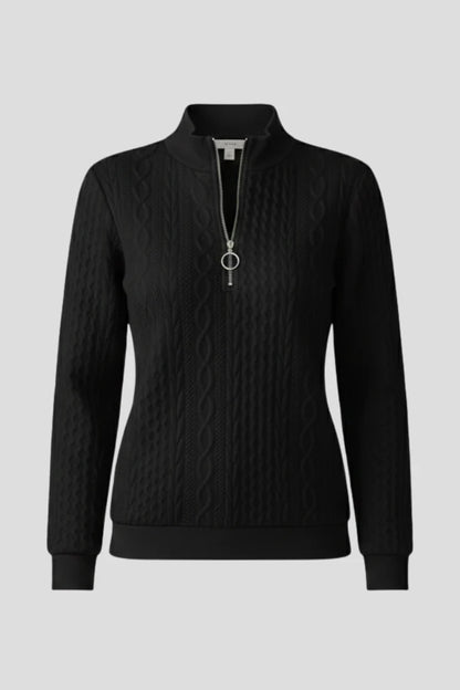 Nataly | Women's Sweater Cable-Knit Zip Neck Textured Chunky Soft Cosy Warm Layering Chic Feminine Casual Everyday Autumn Winter