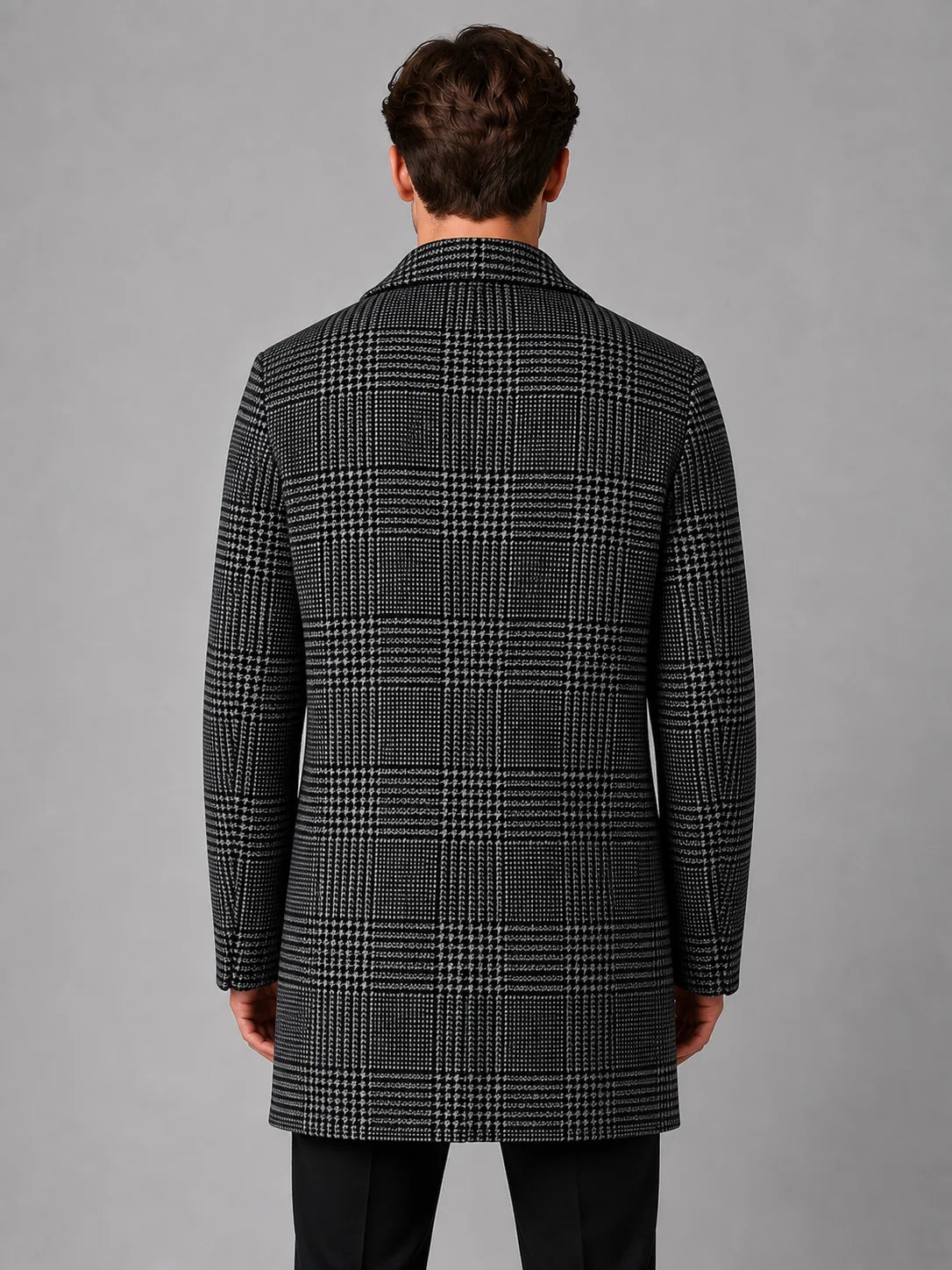 Amari | Men's Overcoat Tailored Longline Checked Single-Breasted Notch Lapel Structured Warm Smart Formal Business Occasion Autumn