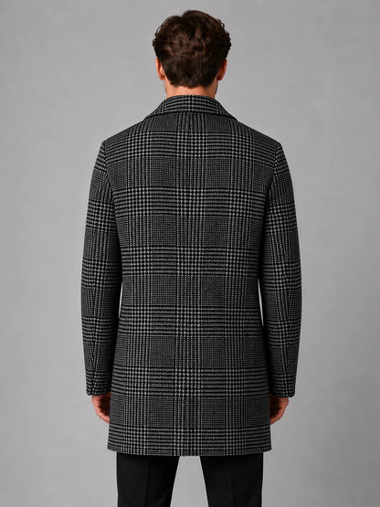 Amari | Men's Overcoat Tailored Longline Checked Single-Breasted Notch Lapel Structured Warm Smart Formal Business Occasion Autumn