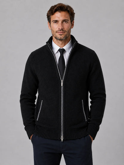 Amir | Men's Cardigan Full-Zip Funnel Neck Textured Knit Soft Warm Refined Layering Smart Casual Everyday Autumn Winter Knitwear