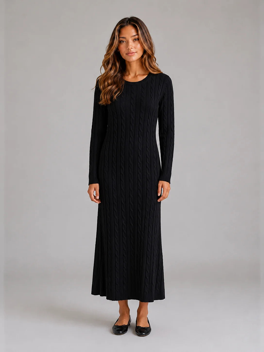 Perla | Women's Maxi Dress Cable-Knit Long-Sleeve Jumper Soft Cosy Warm Feminine Chic Occasion Everyday Autumn Winter Knitwear