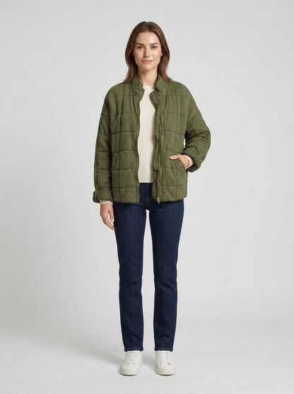Florence | Women's Quilted Jacket Relaxed Zip-Front Padded Casual Modern Lightweight Warm Everyday Layering Autumn Winter - Front [Lystr 6a7eca90d06a72dd9f9ffd16:front]