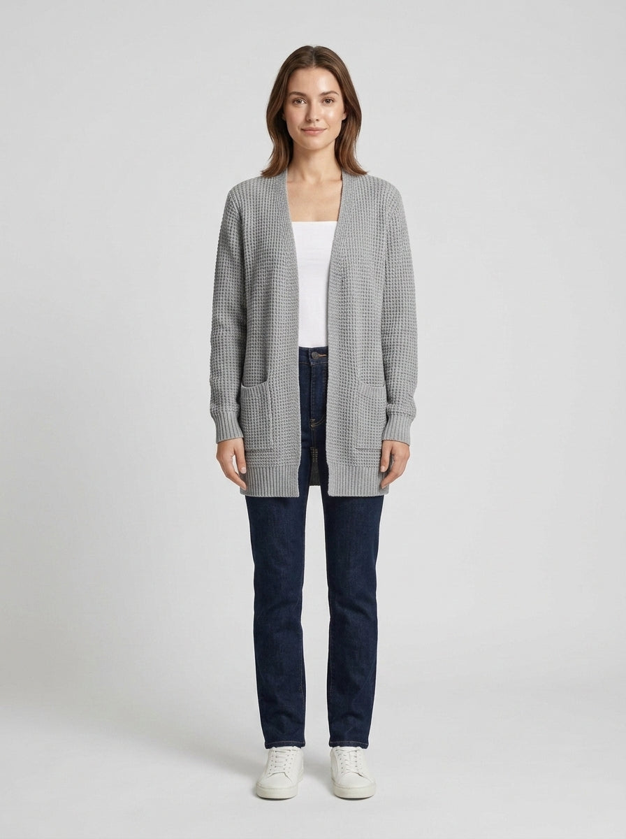 Florence | Women's Cardigan Open-Front Textured Knit Relaxed Long - Front [Lystr 6a7ef4880a1912fe6f7813b4:front]