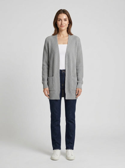 Florence | Women's Cardigan Open-Front Textured Knit Relaxed Long - Front [Lystr 6a7ef4880a1912fe6f7813b4:front]