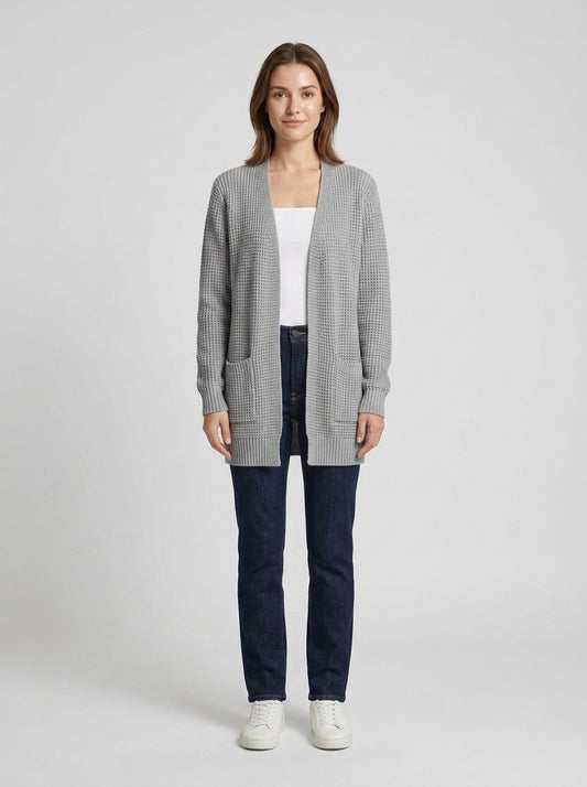 Florence | Women's Cardigan Open-Front Textured Knit Relaxed Long - Front [Lystr 6a7ef4880a1912fe6f7813b4:front]