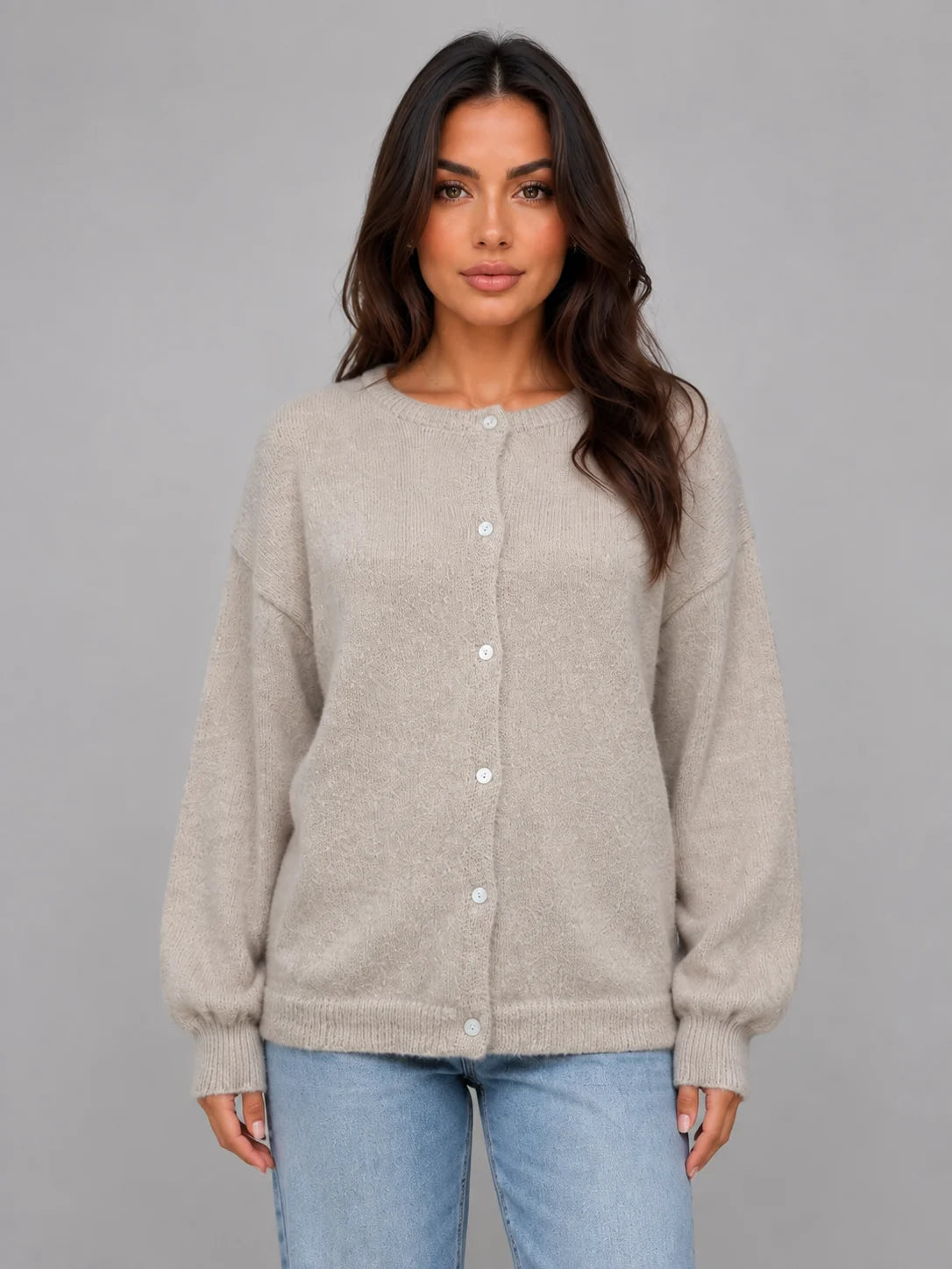 Lina | Women's Cardigan Soft Knit Crew Neck Button Front Relaxed Cosy Warm Layering Chic Feminine Casual Everyday Autumn Winter