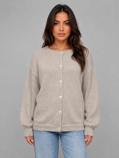 Lina | Women's Cardigan Soft Knit Crew Neck Button Front Relaxed Cosy Warm Layering Chic Feminine Casual Everyday Autumn Winter