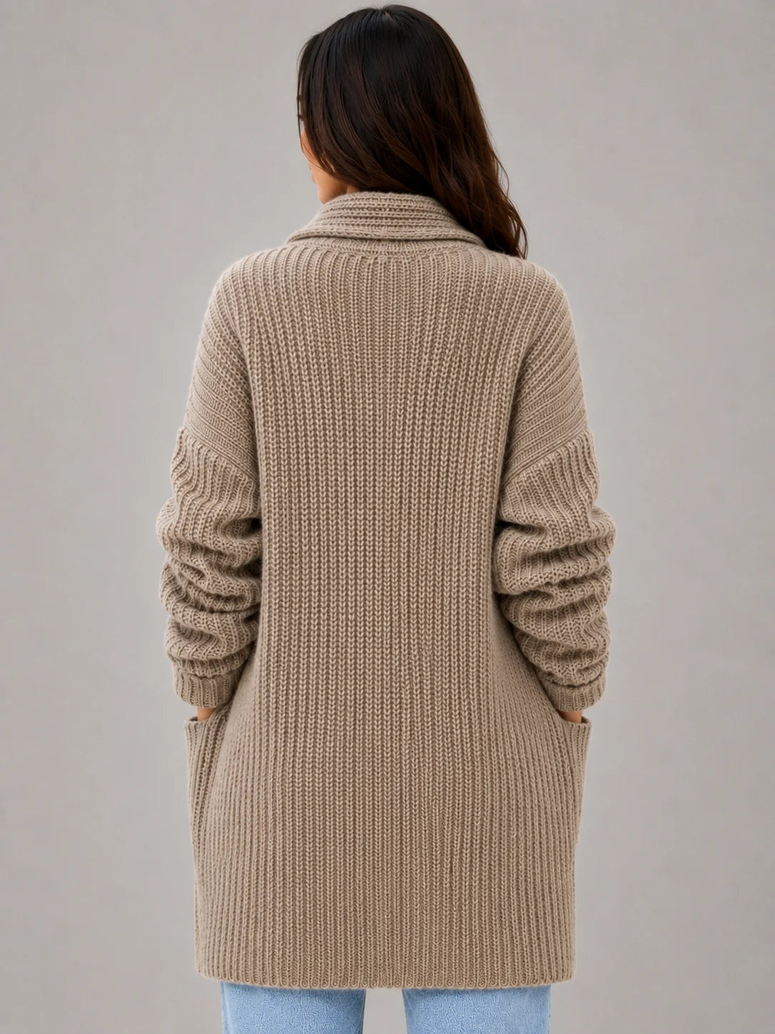 Raquel | Women's Cardigan Open-Front Pockets Soft Knit Longline Relaxed Cosy Warm Layering Chic Feminine Casual Everyday Autumn
