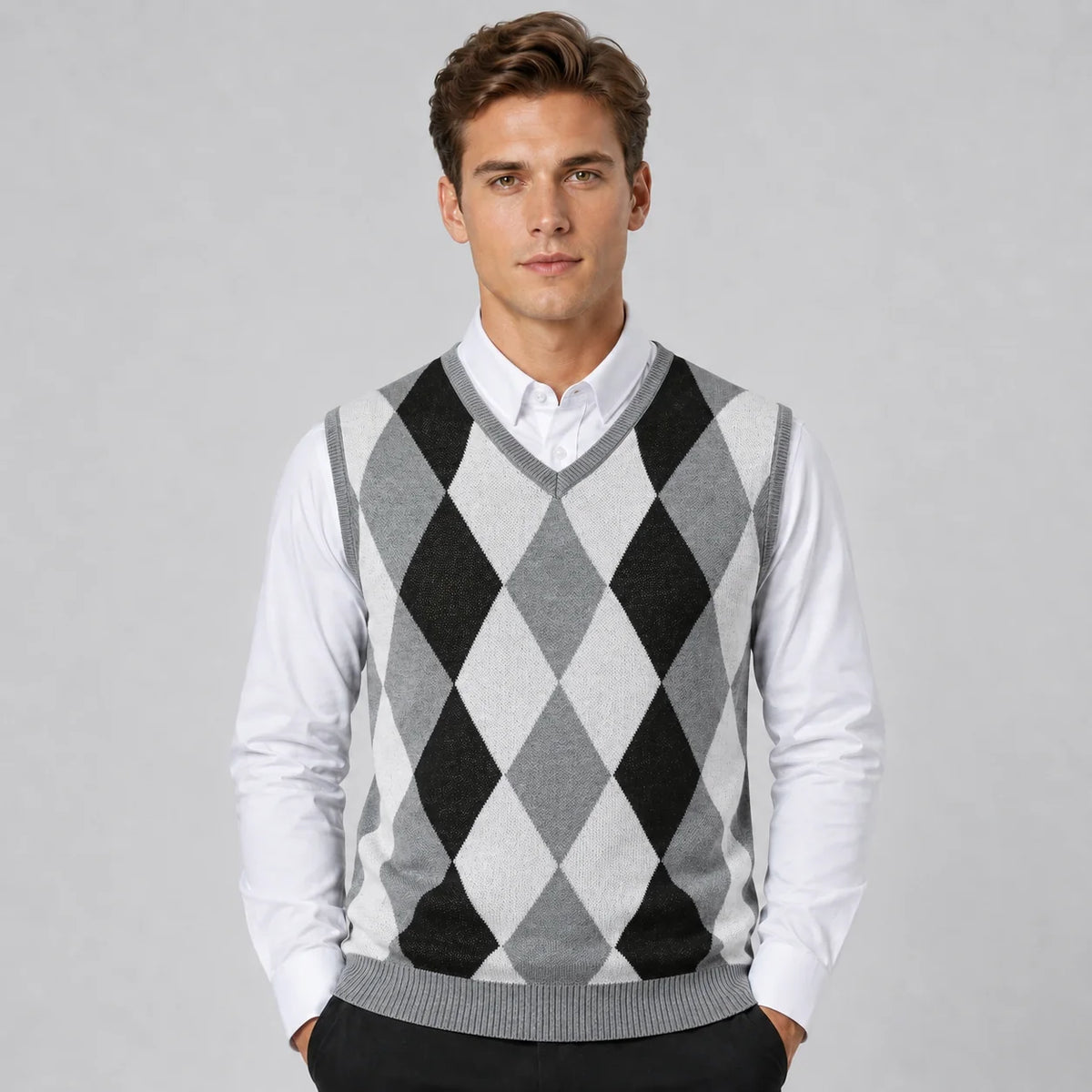 Luka | Men's Vest Sweater Argyle Knitted V-Neck Sleeveless Soft Warm Layering Smart Casual Everyday Autumn Winter Knitwear