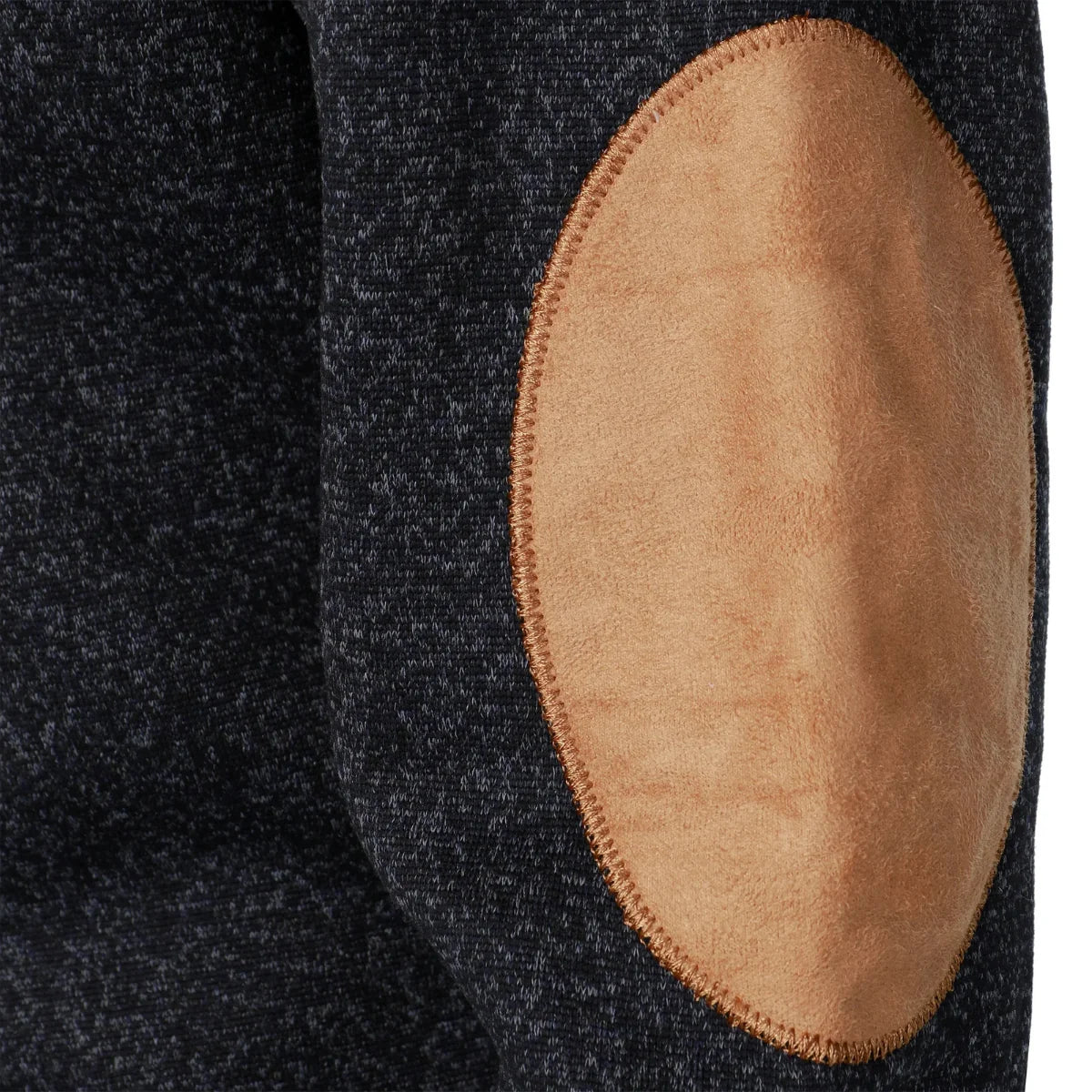 Cassius | Men's Fleece Sweater Stand Collar Suede Elbow Patches Insulating Warm Soft Smart Casual Everyday Layering Autumn Winter