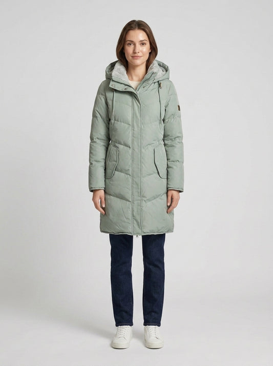 Celeste | Women's Coat Puffer Long Hooded Quilted Padded Warm Zip - Front [Lystr 6a7ef46d0a1912fe6f7813ae:front]