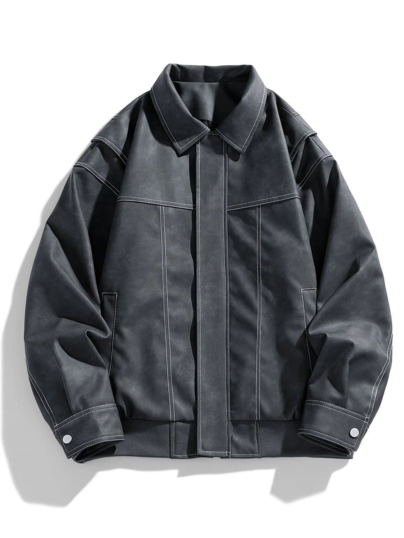 Andres | Men's Jacket Faux Leather Flap Collar Zip Pockets Structured Refined Smart Casual Everyday Autumn Winter Layering