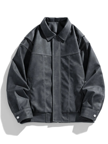 Andres | Men's Jacket Faux Leather Flap Collar Zip Pockets Structured Refined Smart Casual Everyday Autumn Winter Layering