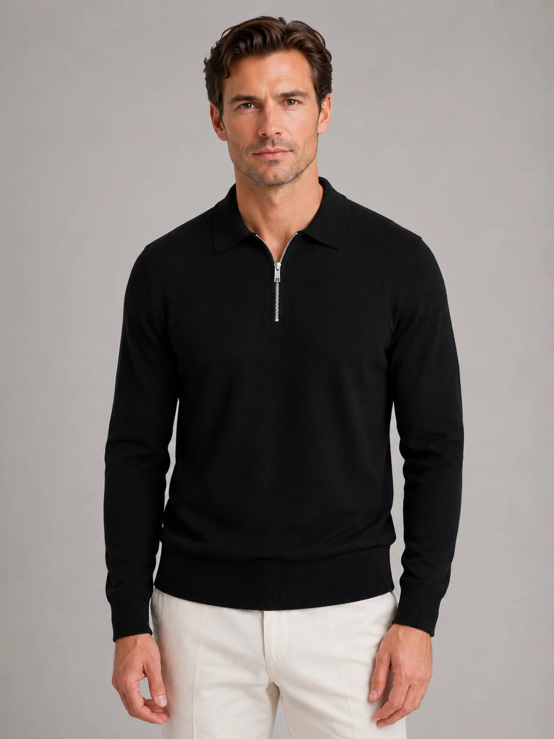Braylen | Men's Polo Sweater Quarter-Zip Fine Knit Long-Sleeve Soft Warm Refined Smart Casual Everyday Layering Autumn Winter