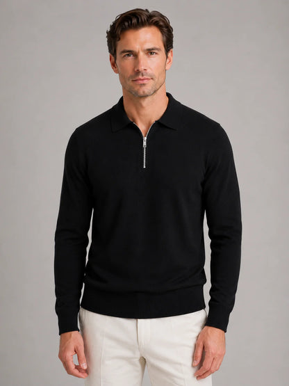 Braylen | Men's Polo Sweater Quarter-Zip Fine Knit Long-Sleeve Soft Warm Refined Smart Casual Everyday Layering Autumn Winter