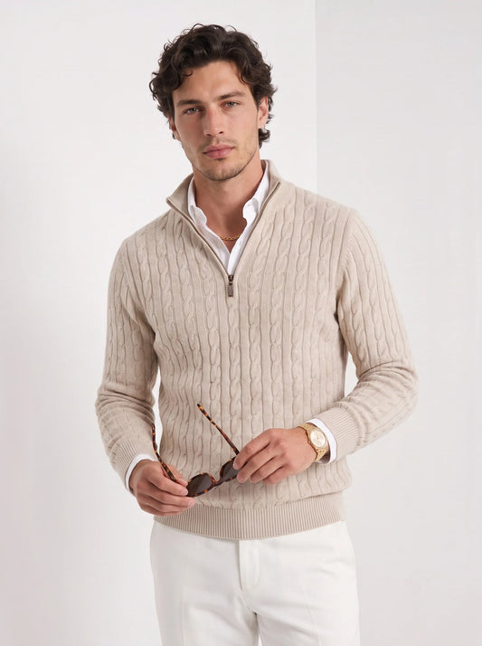 Atticus | Men's Sweater Premium Cotton Cable-Knit Chunky Textured Soft Warm Refined Smart Casual Everyday Layering Autumn Winter