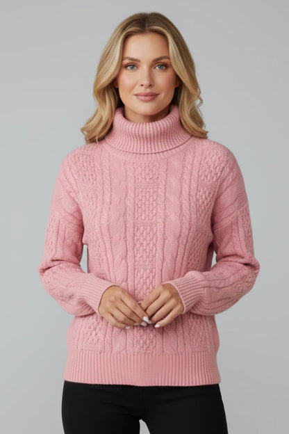 Nataly | Women's Sweater Cable-Knit Zip Neck Textured Chunky Soft Cosy Warm Layering Chic Feminine Casual Everyday Autumn Winter