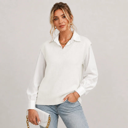 Valerie | Women's Vest Sweater Knitted V-Neck Sleeveless Soft Cosy Warm Layering Chic Feminine Casual Everyday Autumn Winter