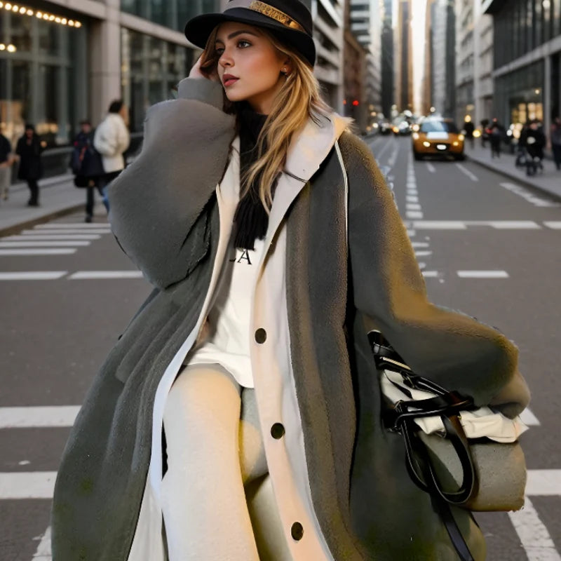 Macy | Women's Teddy Overcoat Hooded Plush Sherpa Fleece Longline Soft Cosy Warm Chic Feminine Casual Everyday Autumn Winter