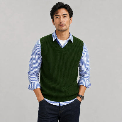 Lowell | Men's Vest Sweater V-Neck Ribbed Knit Sleeveless Soft Warm Layering Smart Casual Everyday Autumn Winter Knitwear