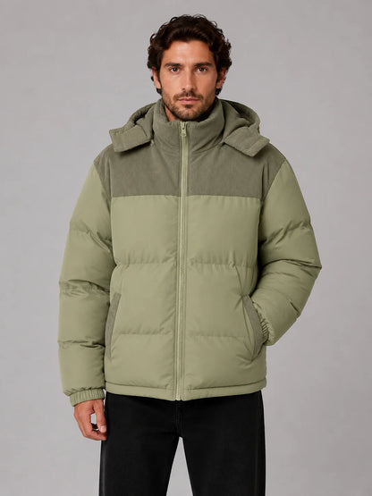 Bruce | Men's Puffer Jacket Hooded Corduroy Quilted Padded Insulated Warm Zip Casual Everyday Streetwear Autumn Winter Outerwear