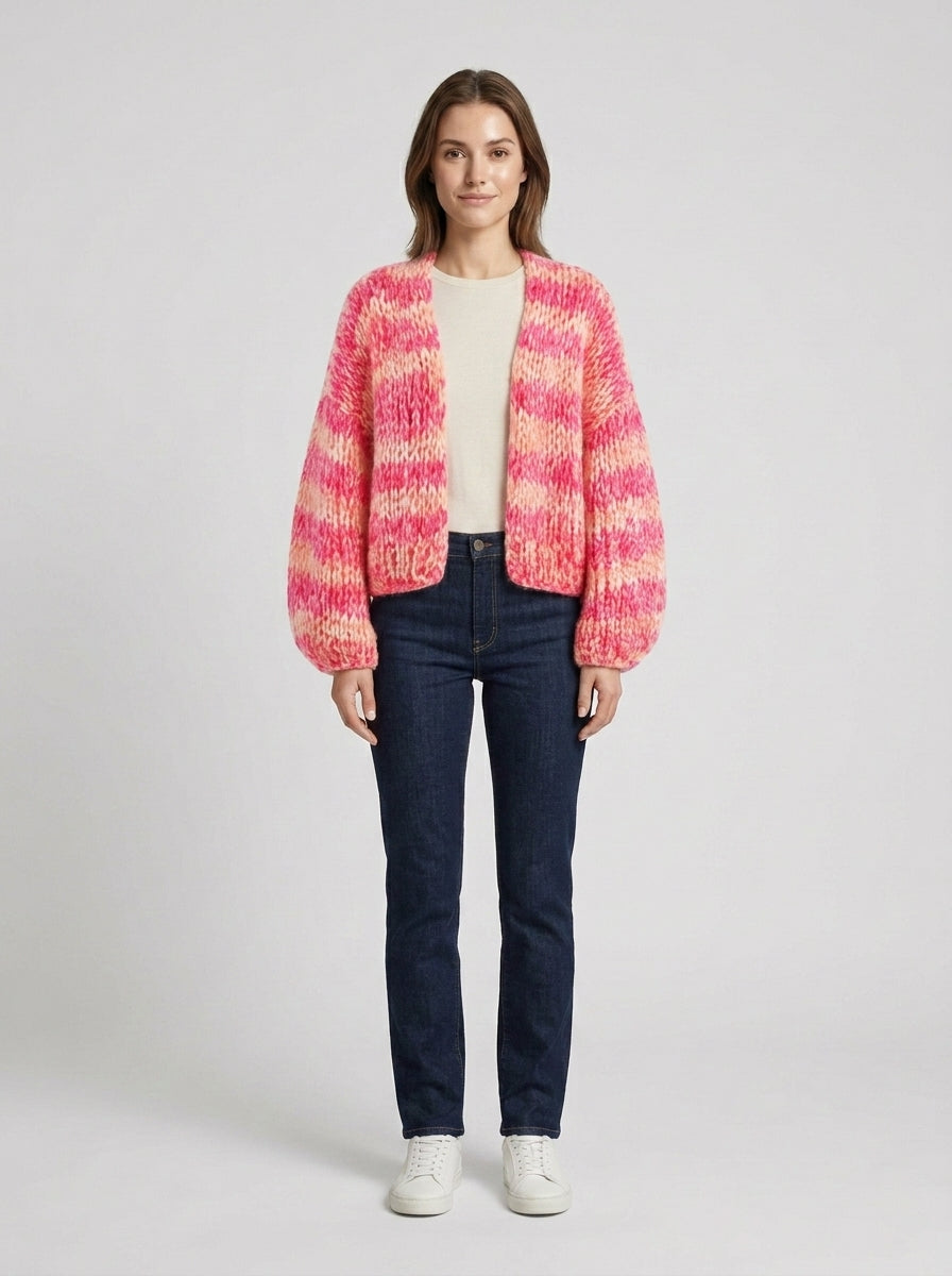Isla | Women's Cardigan Open-Front Textured Knit Relaxed Long-Sleeve Soft Cosy Layering Everyday Casual Warm - Front [Lystr 6a7e2f179d1b0a17cf148b8a:front]