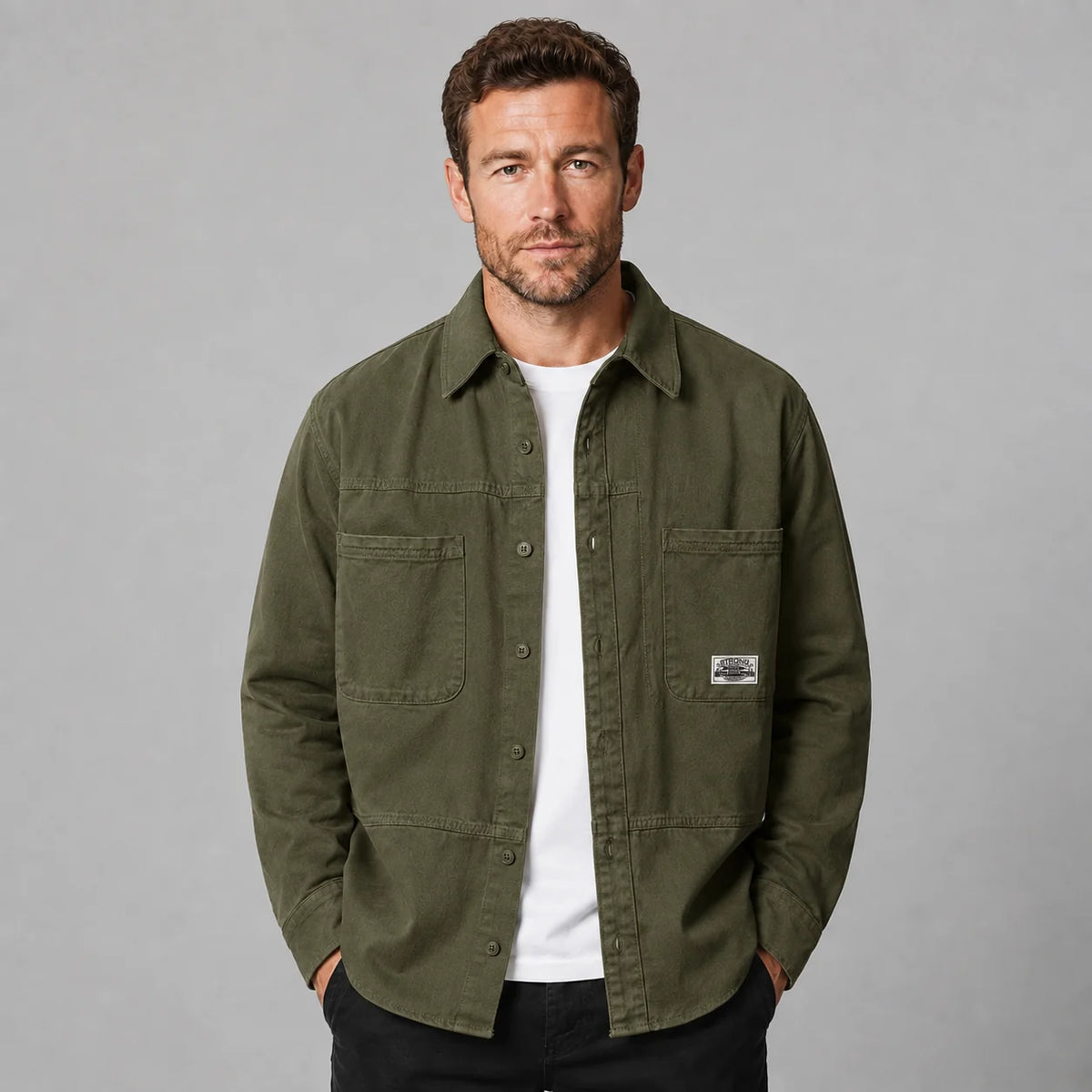 Lorenzo | Men's Overshirt Utility Multi-Pocket Cotton Button-Up Structured Warm Casual Everyday Layering Autumn Winter Versatile