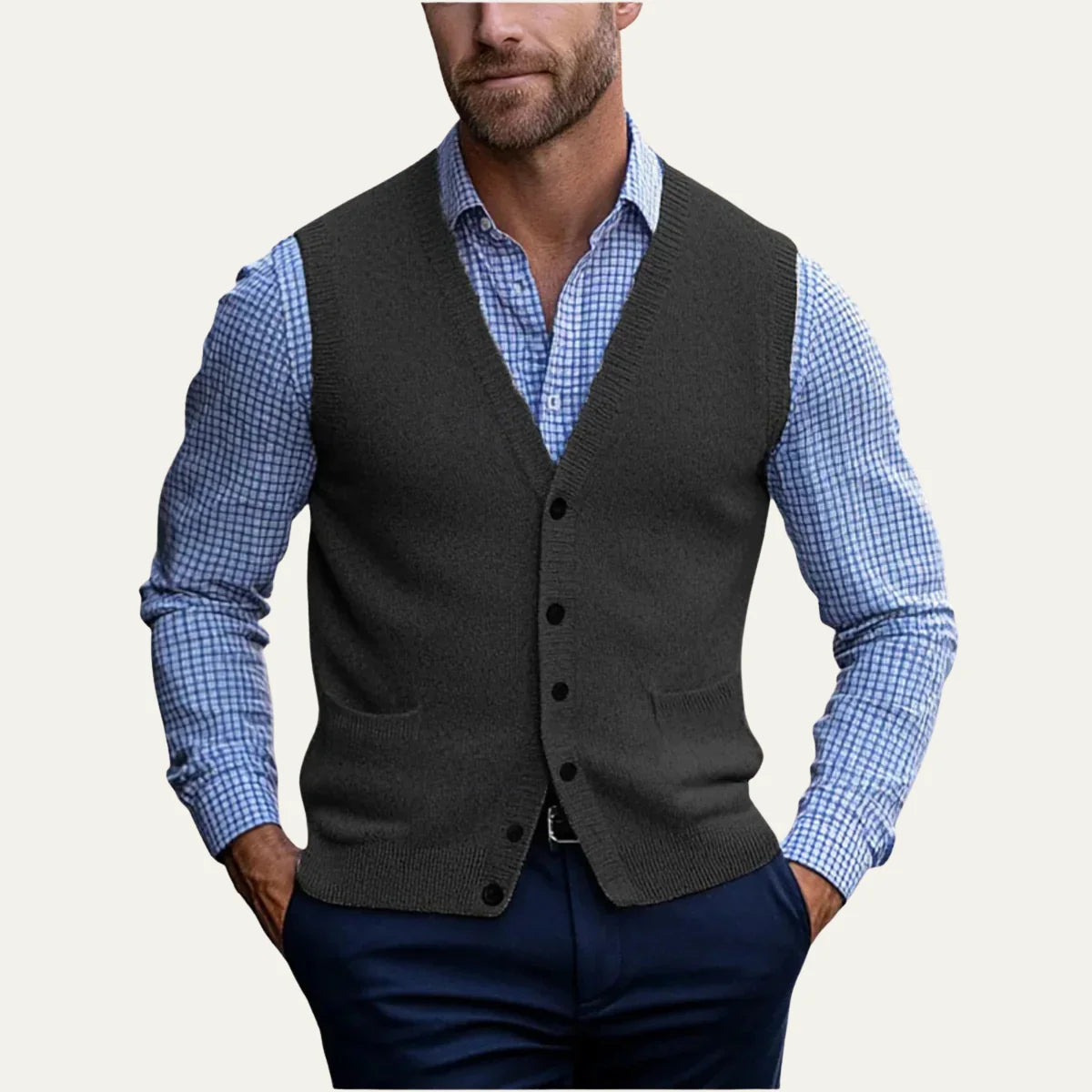 Magnus | Men's Knit Vest Button Front Sleeveless Soft Premium Layering Smart Casual Occasion Everyday Refined Autumn Winter