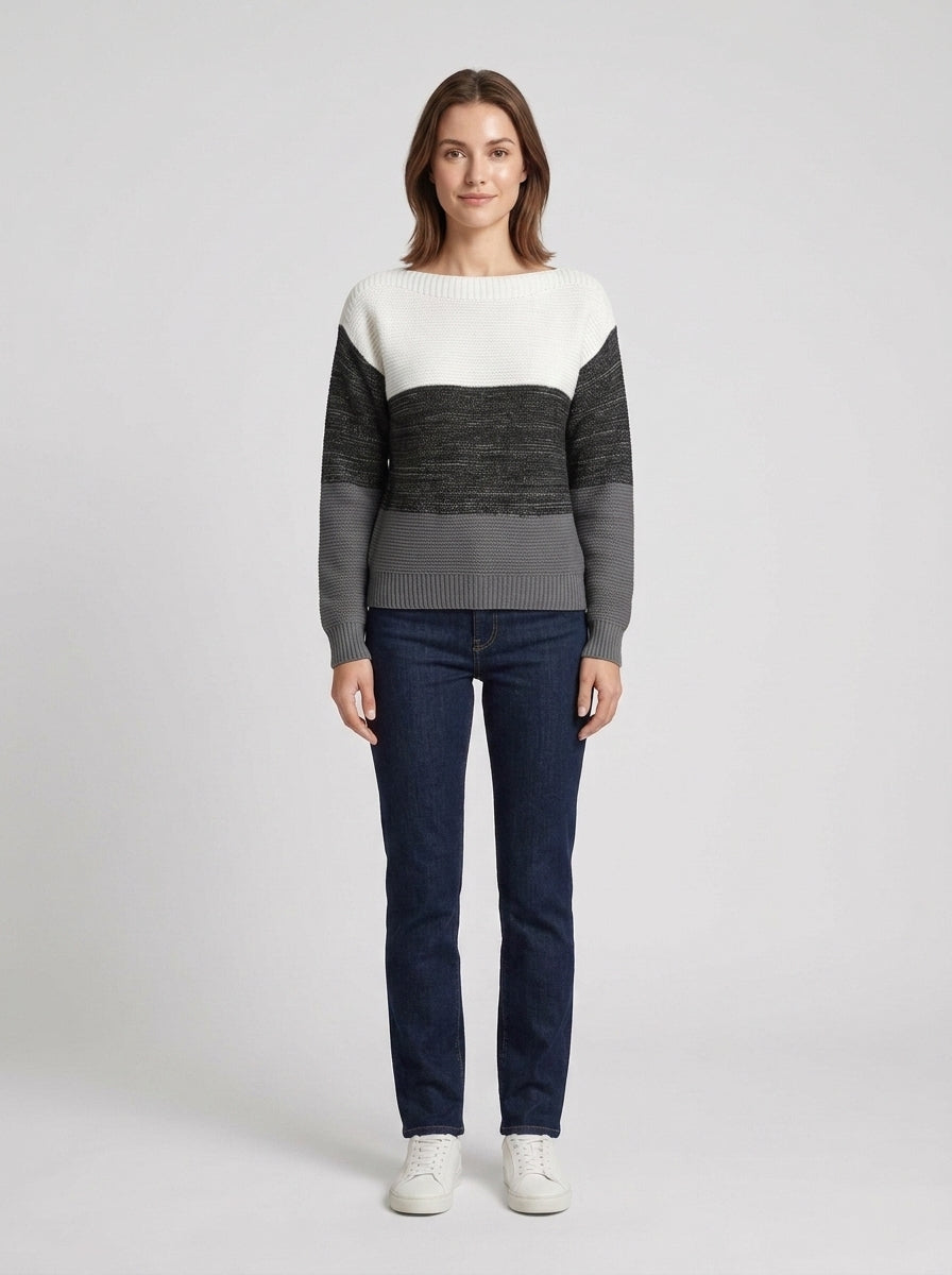 Celeste | Women's Sweater Colour-Block Textured Chunky Knit Soft Cosy Warm Relaxed Layering Chic Casual Everyday Autumn Winter - Front [Lystr 6a84b5559d108d2a5558f108:front]