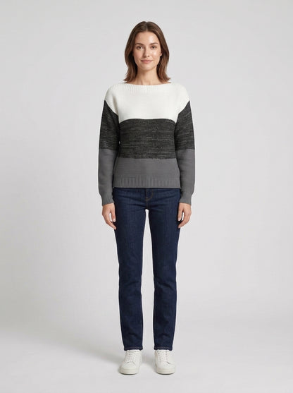 Celeste | Women's Sweater Colour-Block Textured Chunky Knit Soft Cosy Warm Relaxed Layering Chic Casual Everyday Autumn Winter - Front [Lystr 6a84b5559d108d2a5558f108:front]
