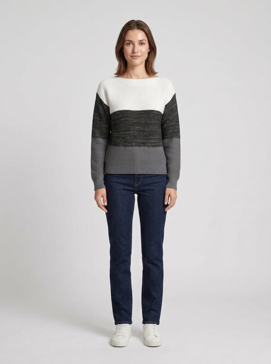 Celeste | Women's Sweater Colour-Block Textured Chunky Knit Soft Cosy Warm Relaxed Layering Chic Casual Everyday Autumn Winter - Front [Lystr 6a84b5559d108d2a5558f108:front]