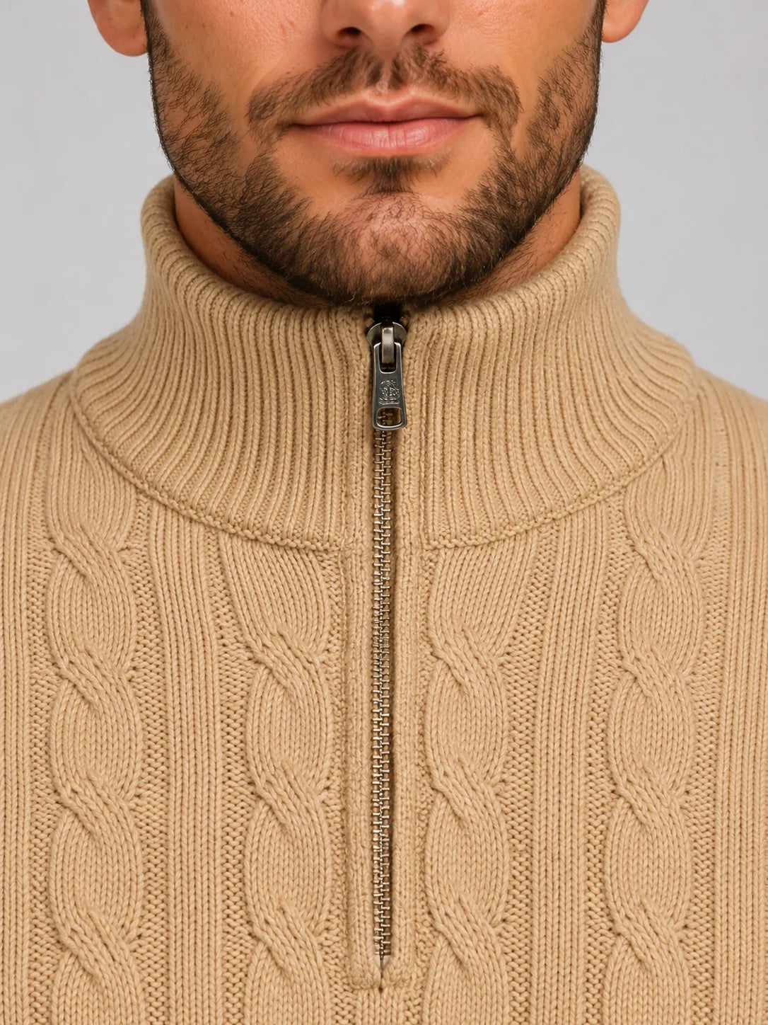 Brock | Men's Sweater Cable-Knit Quarter-Zip Funnel Neck Chunky Soft Warm Refined Smart Casual Everyday Layering Autumn Winter