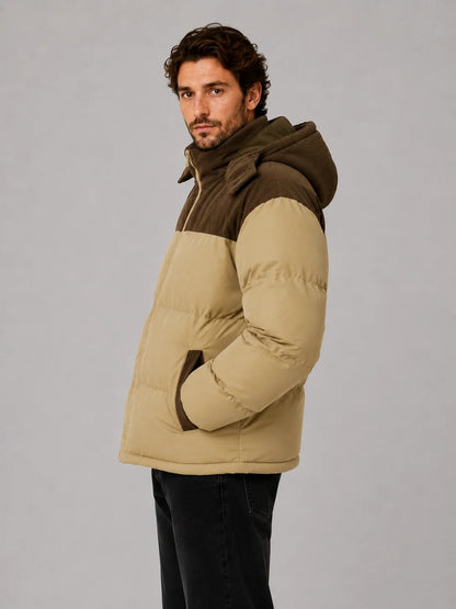 Bruce | Men's Puffer Jacket Hooded Corduroy Quilted Padded Insulated Warm Zip Casual Everyday Streetwear Autumn Winter Outerwear