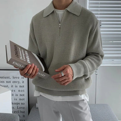 Ronan | Men's Half-Zip Sweater Ribbed Knit Textured Soft Warm Relaxed Smart Casual Everyday Layering Autumn Winter Knitwear Cosy