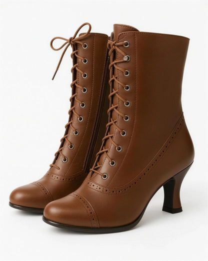Noelle | Women's Ankle Boots Retro Lace-Up Vintage Structured Heel Refined Classic Chic Casual Everyday Autumn Winter Footwear